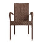 Mocha outdoor wicker stacking chair back view with arm loops