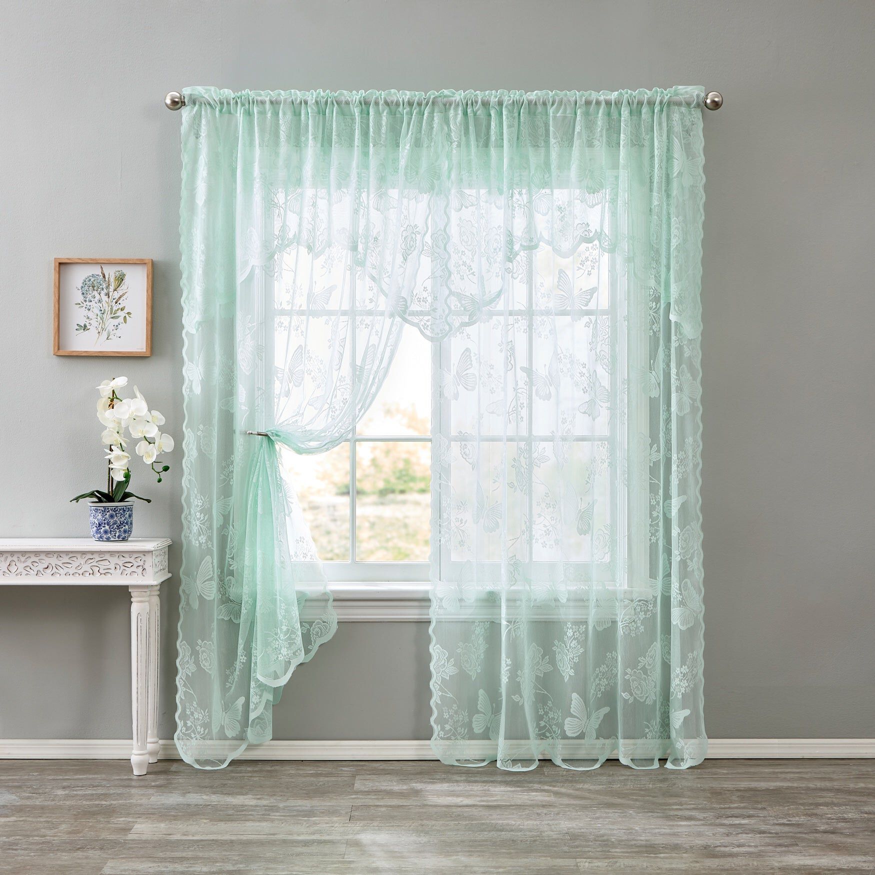 Ella Lace Romantique Curtain, MISTY JADE, hi-res image number 0