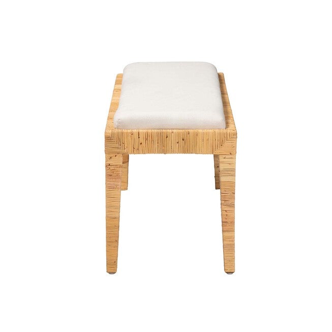 Sofia Modern Bohemian Natural Brown Rattan And Mahogany Wood Bench, , alternate image number null