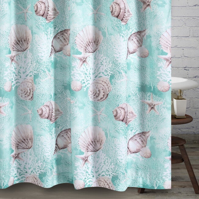Ocean Turquoise Bath Shower Curtain, TURQUOISE, hi-res image number 0