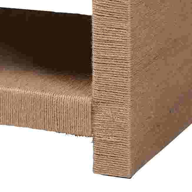 Close-up of the woven texture on the corner and side of the coffee table.
