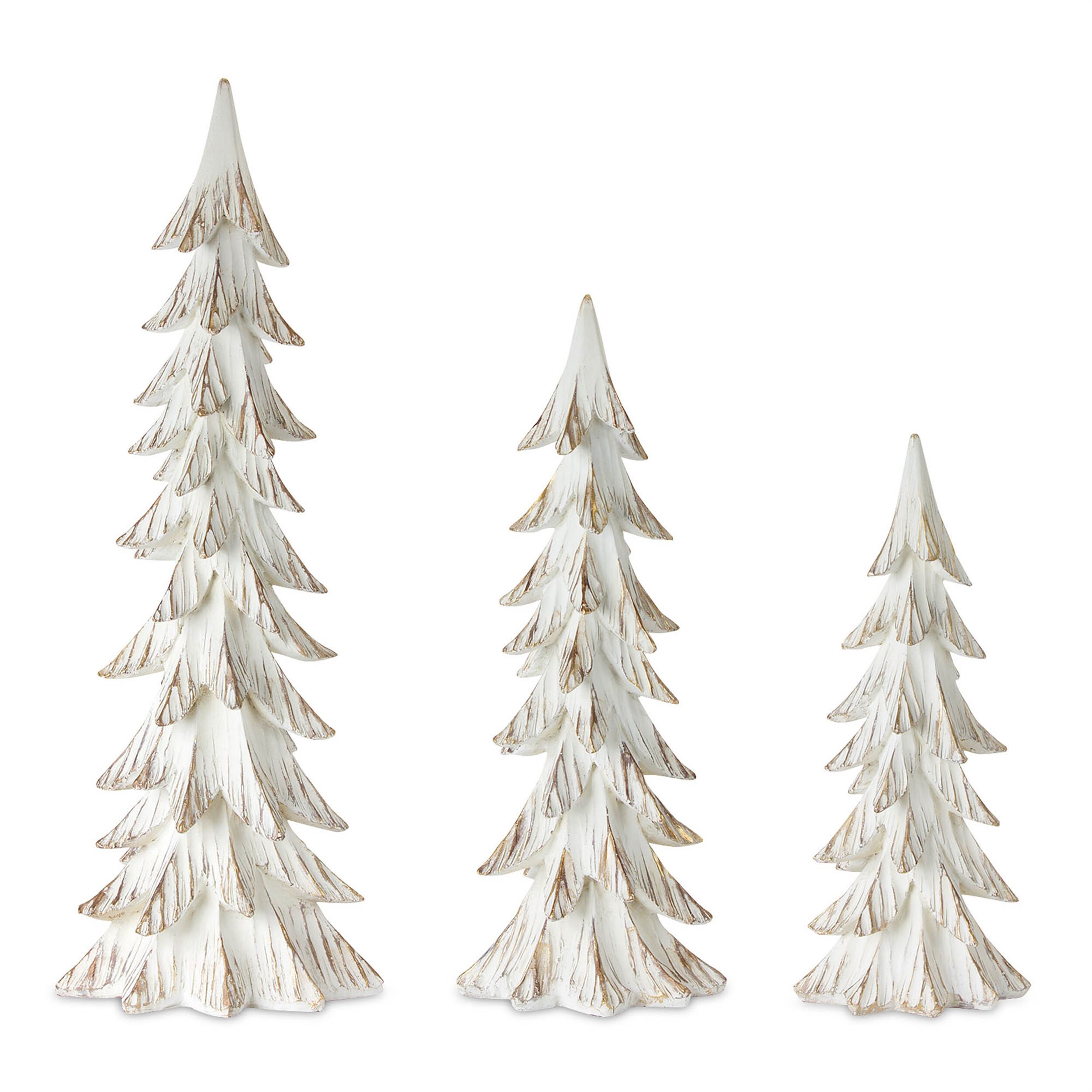Carved Wood Design Pine Tree Decor (Set of 3), WHITE BROWN, alternate image number 1