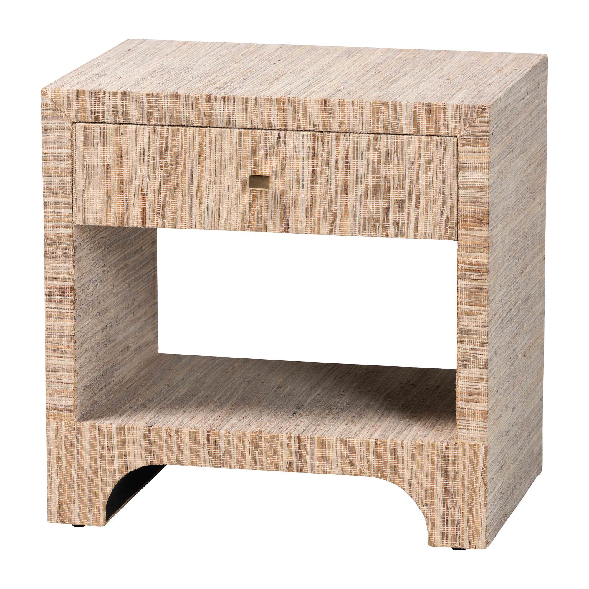 Julia Bohemian Woven Natural Grasscloth 1-Drawer Nightstand, NATURAL/GOLD, alternate image number 1