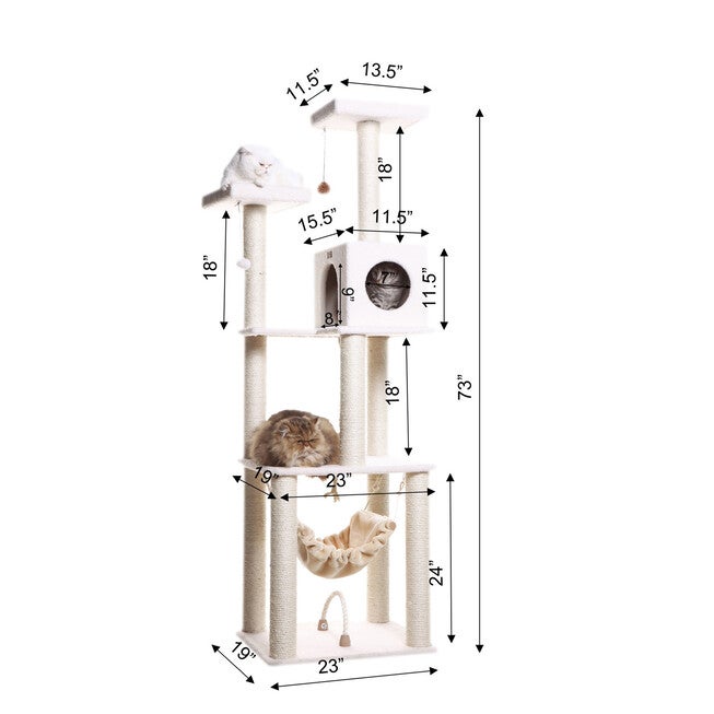 Classic 73 inches Real Wood Cat Tree Four Levels With Swing, Hammock, Condo, Perch, , alternate image number 3