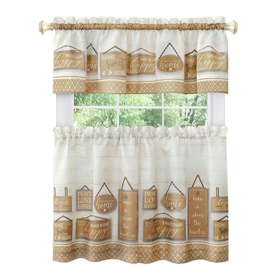 Modern Farmhouse Tier and Valance Window Curtain Set, TAN, hi-res image number null