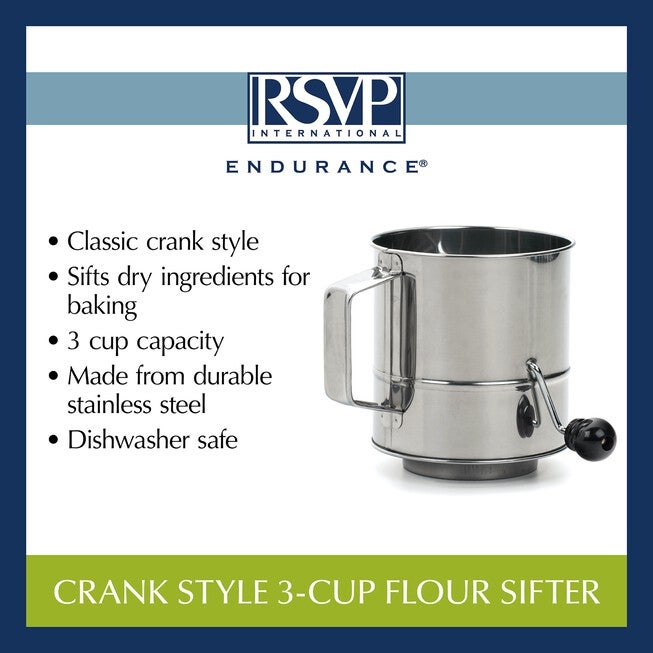 Crank Style Stainless Steel 3 Cup Flour Sifter, , alternate image number 5