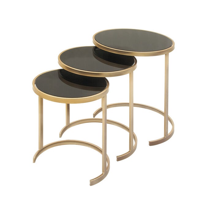 Set of 3 Gold Metal Traditional Accent Table, 21 inches, 19 inches, 17 inches, BLACK, hi-res image number null