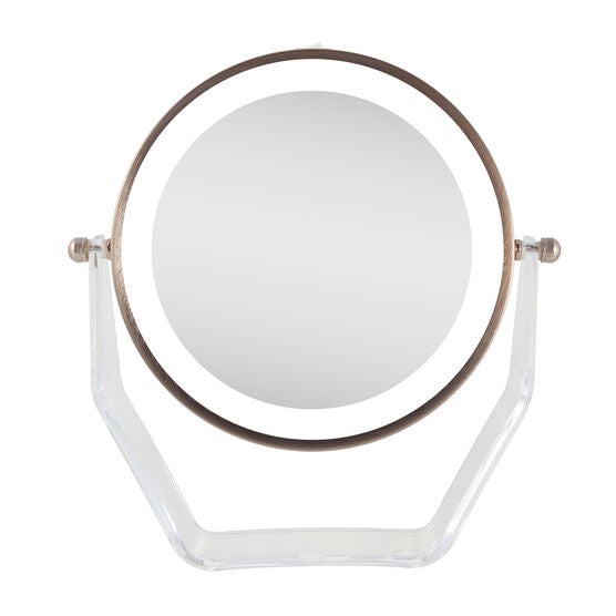 Two-Sided LED Lighted Vanity Swivel Mirror in Acrylic Base, 8X/1X, ROSE, hi-res image number null