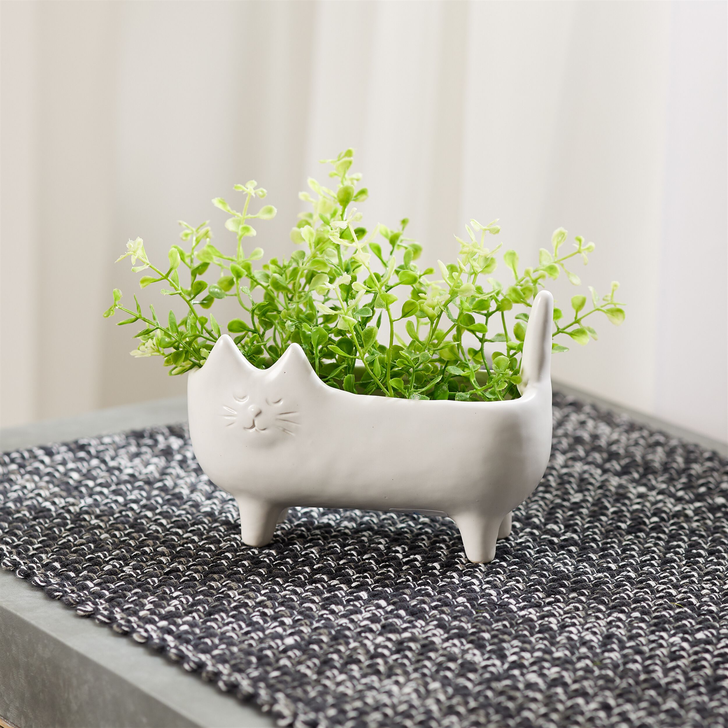 Ceramic Cat Planter Set of 2, WHITE, alternate image number 1