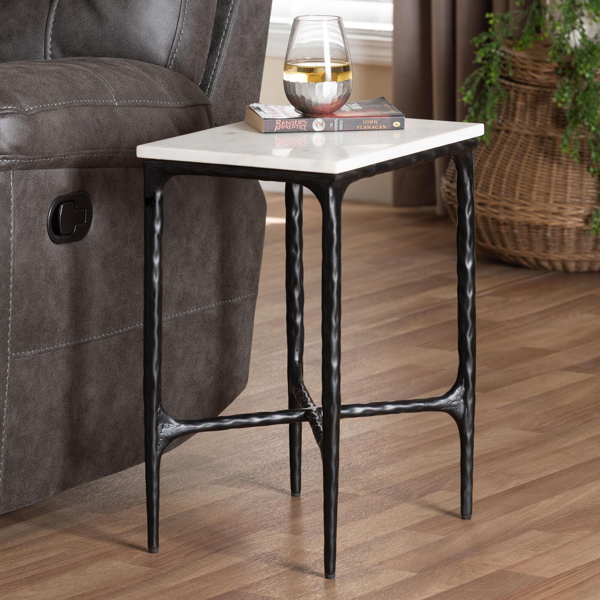 Akanji Marble Rectangle End Table, WHITE, hi-res image number 0