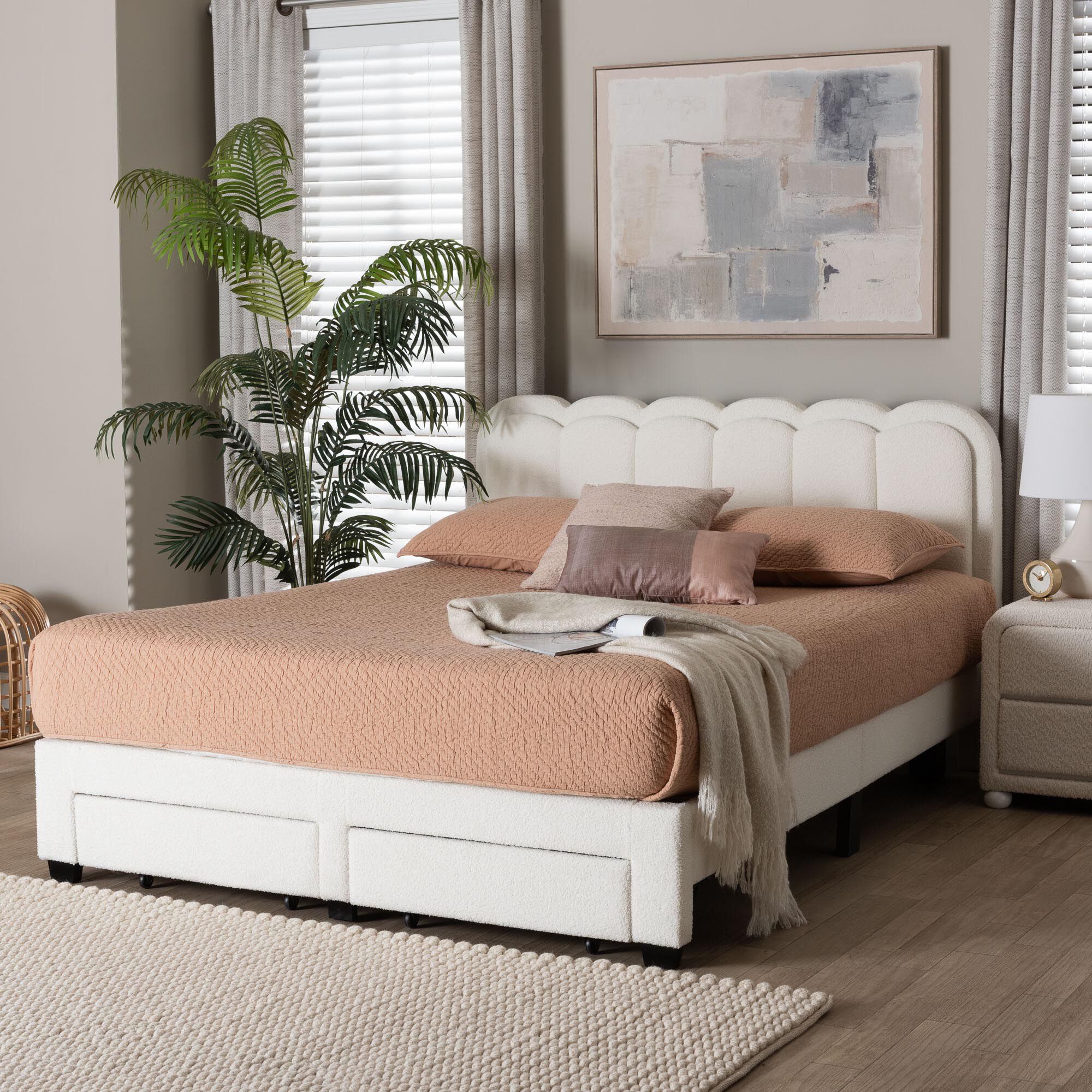 Caradonna Cream Teddy-Bear Fabric Bed with Storage, CREAM, hi-res image number 0