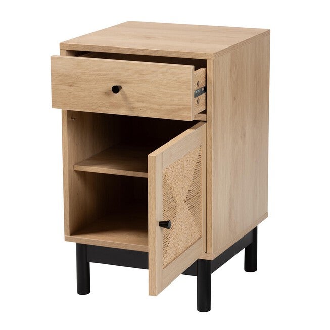 Cherelle Mid-Century Modern Light Brown And Black 1-Drawer End Table, , on-hover image number null