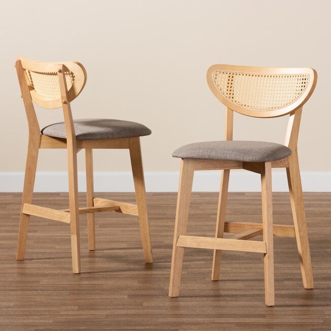 Dannell Mid-Century Modern Grey Fabric And Walnut Brown Finished Wood 2-Piece Counter Stool Set, , alternate image number 13