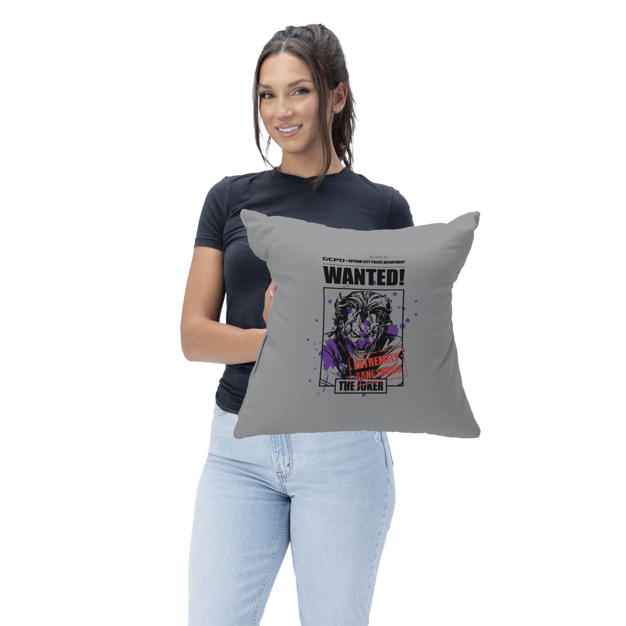 Warner Bros. DC Extremely Dangerous Throw Pillow 18X18 Inches, GRAY, on-hover image number 1