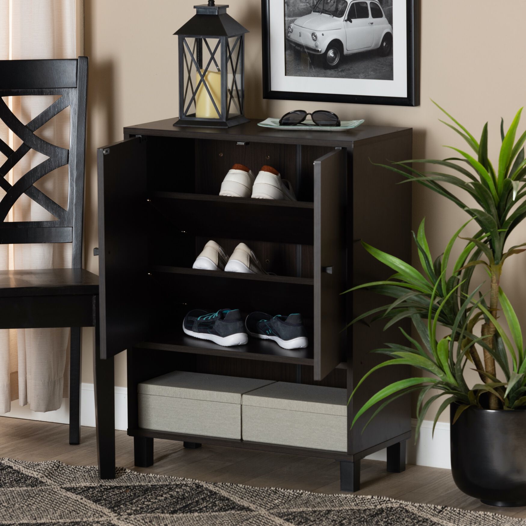 Rossin Wood 2-Door Entryway Shoe Storage Cabinet W Bottom Shelf Furniture, , alternate image number 7