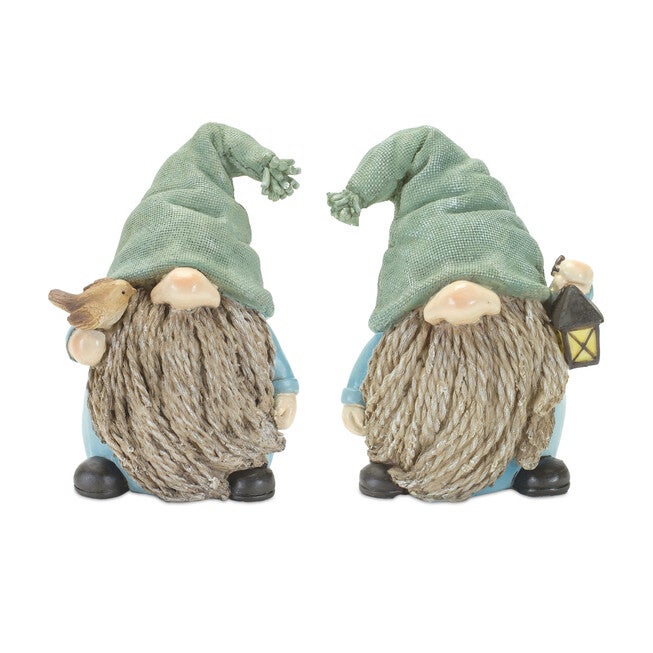 Stone Garden Gnome Figurine With Bird And Lantern Accent (Set Of 4), BLUE, hi-res image number null