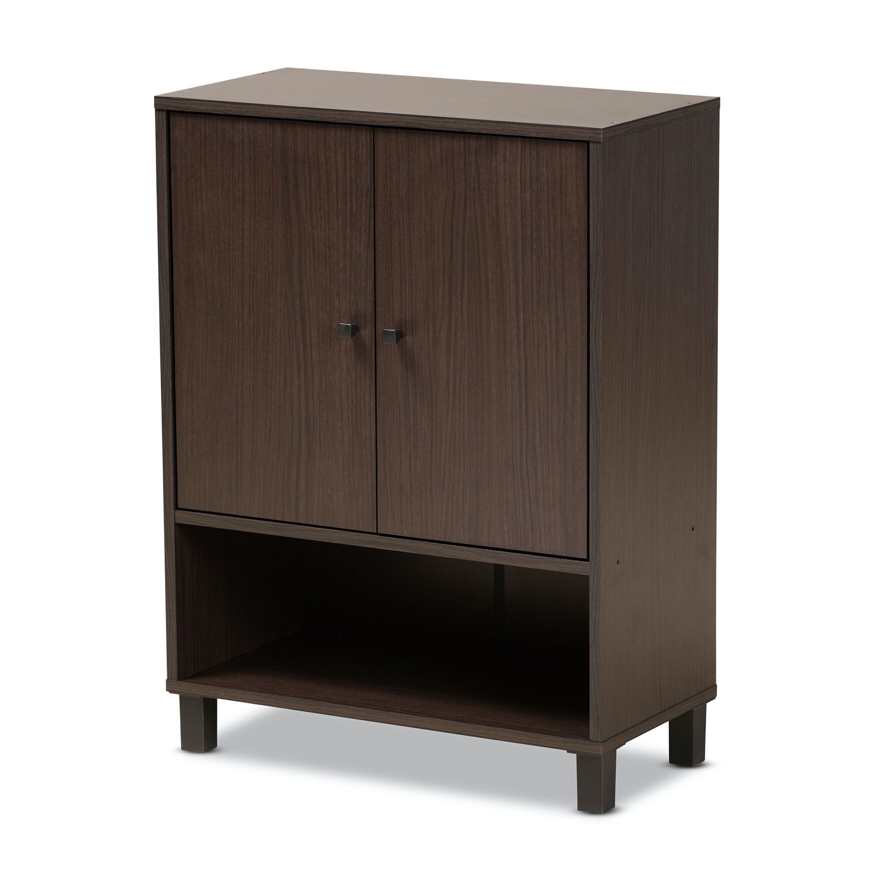 Rossin Wood 2-Door Entryway Shoe Storage Cabinet W Bottom Shelf Furniture, BROWN BLACK, hi-res image number 0