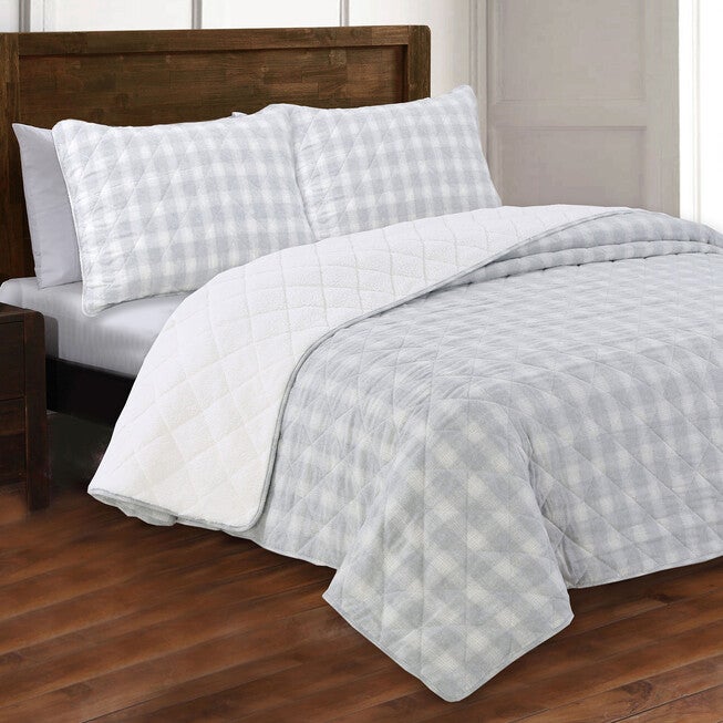 Estate Collection Huntington Flannel Quilt Set, GRAY, hi-res image number 0