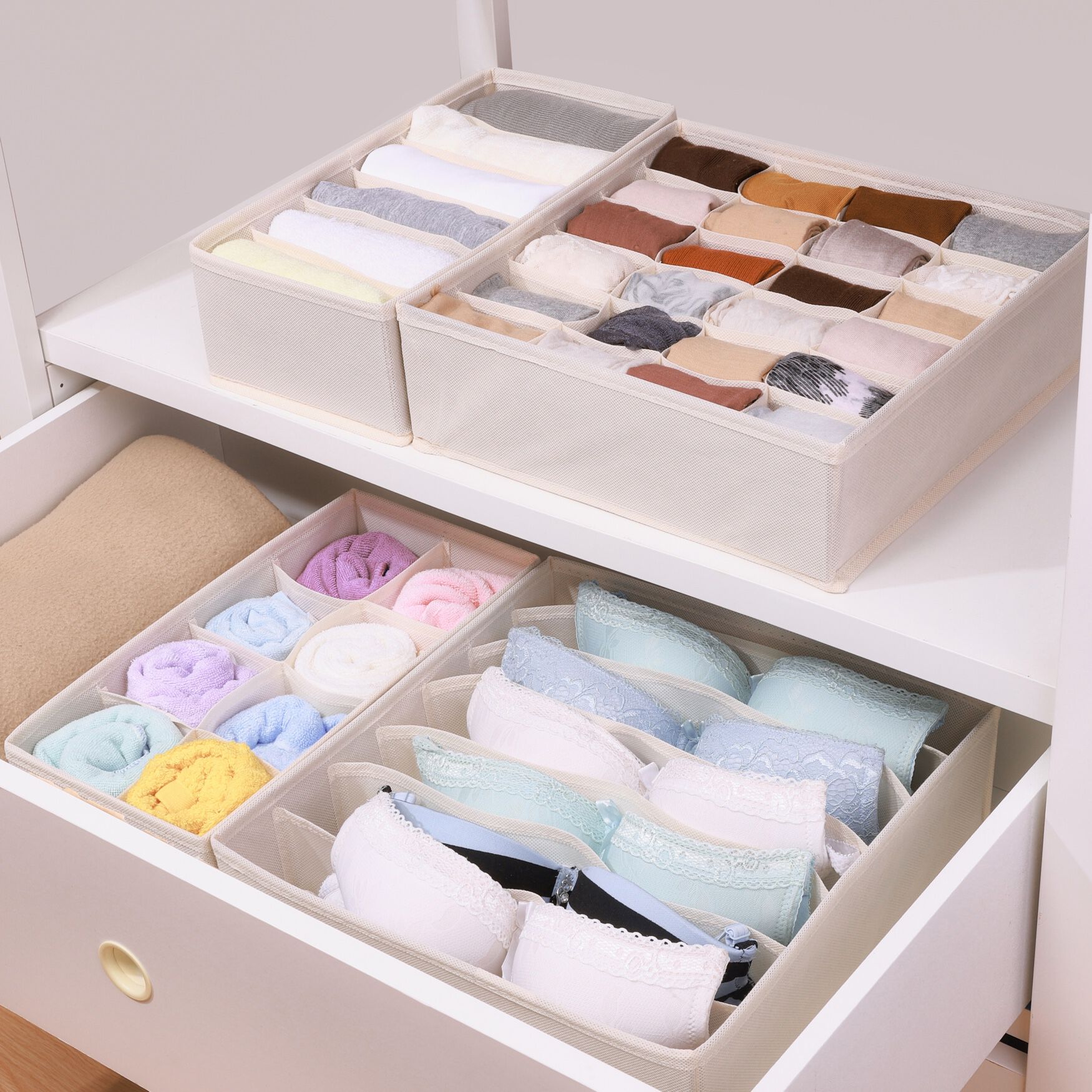 Drawer Divider Underwear Organizer Set, BEIGE, hi-res image number 0