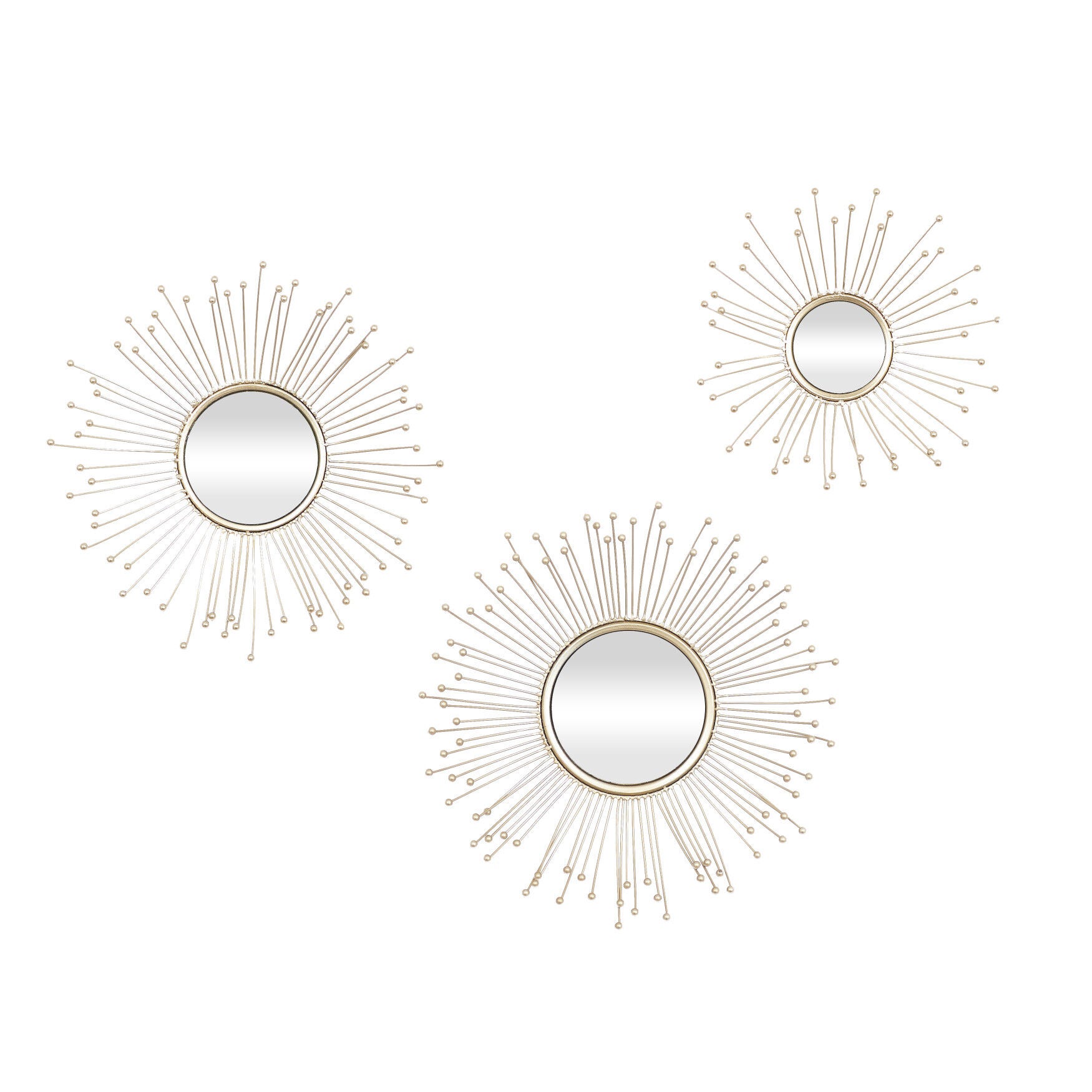 Set Of 3 Gold Metal Glam Wall Mirror, GOLD, hi-res image number 0
