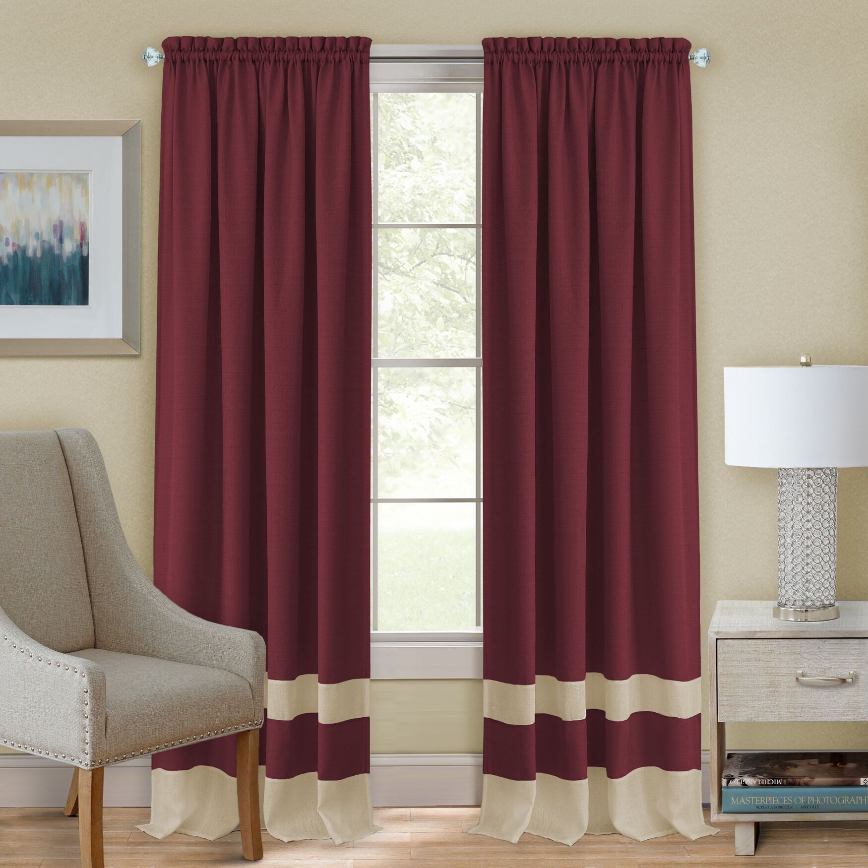 Darcy Rod-Pocket Window Curtain Panel, MARSALA TAN, hi-res image number 0