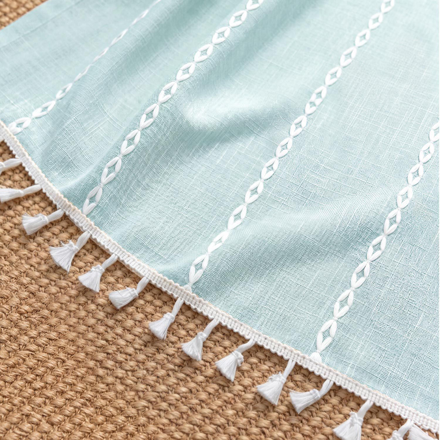 Boho Tassel Light Filtering Curtain Pair, LIGHT BLUE, alternate image number 4