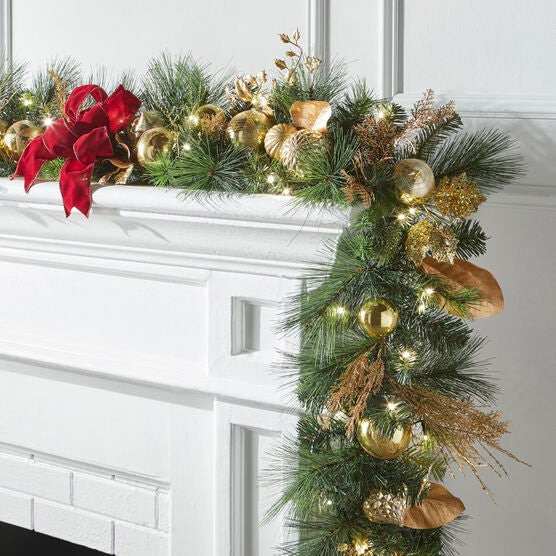 PRE-LIT REGAL 6' GARLAND, BURGUNDY GOLD, hi-res image number null