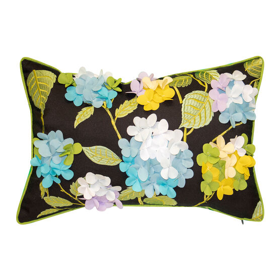 Indoor & Outdoor Dimensional Hydrangea Lumbar Decorative Pillow, BLACK MULTI, hi-res image number null