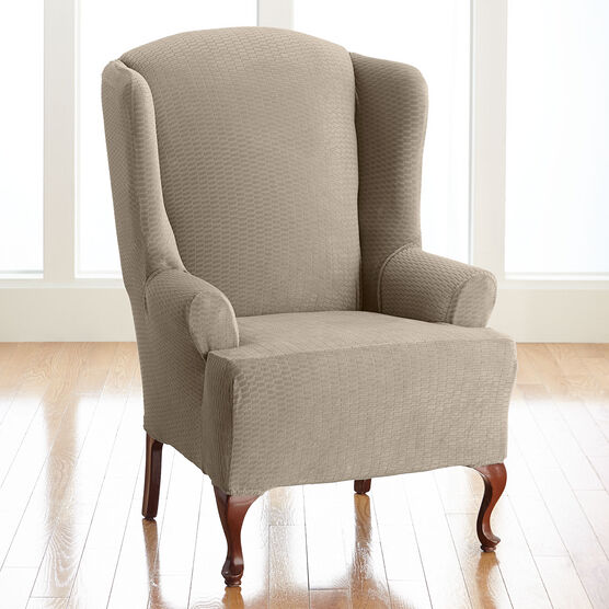 BH Studio Brighton Stretch Wing Chair Slipcover, STONE, hi-res image number null