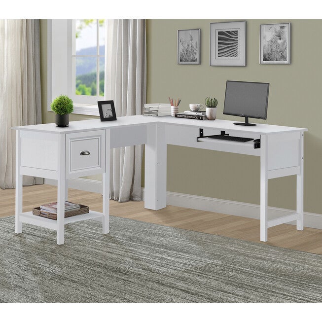 Saint Birch Ansel 56 Inches L-Desk With Keyborad Pullout Tray Writing Desk, , on-hover image number null