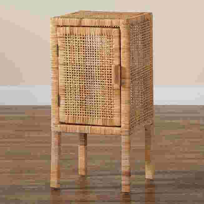 Nightstand in room with beige wall
