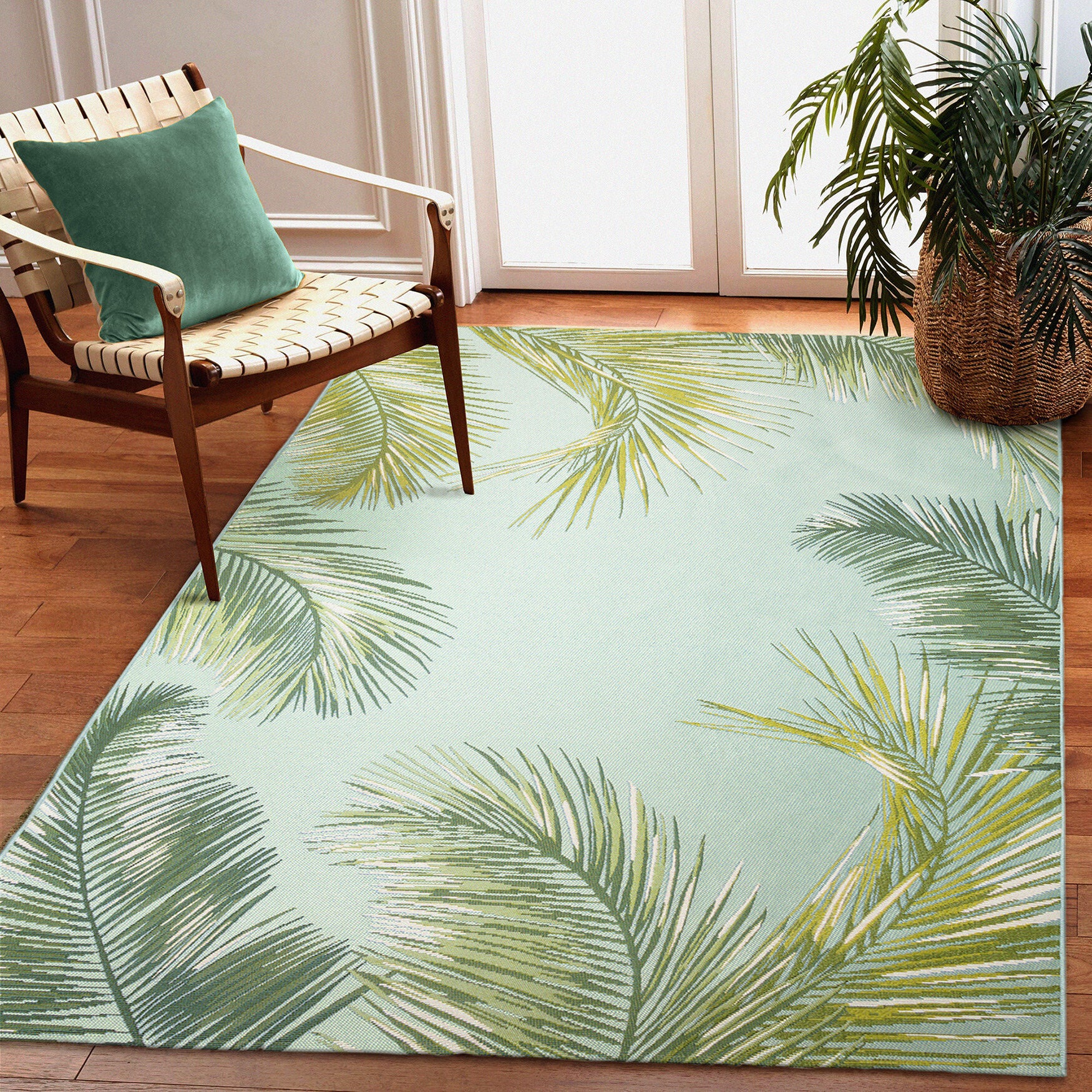 Liora Manne Marina Palm Border Indoor/Outdoor Area Rug Aqua 7 feet 10 inches x 9 feet 10 inches, , alternate image number 4