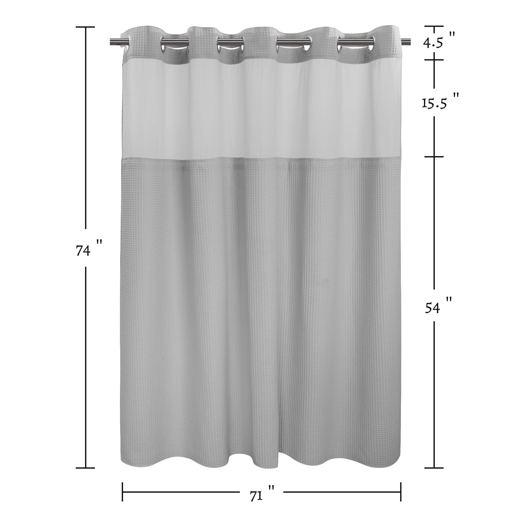 No Hook Cotton Blend Honeycomb Waffle Shower Curtain with Snap-in Liner, GREY, alternate image number 6