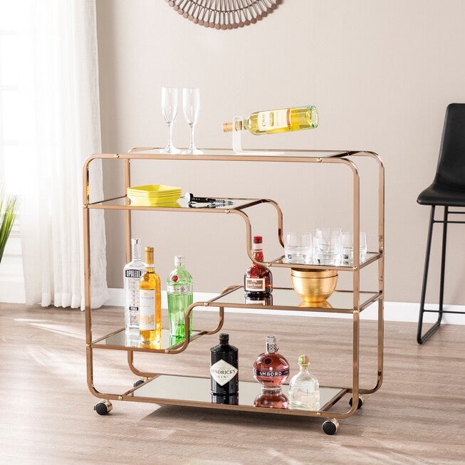 Maylynn Art Deco Mirrored Bar Cart, CHAMPAGNE, hi-res image number 0
