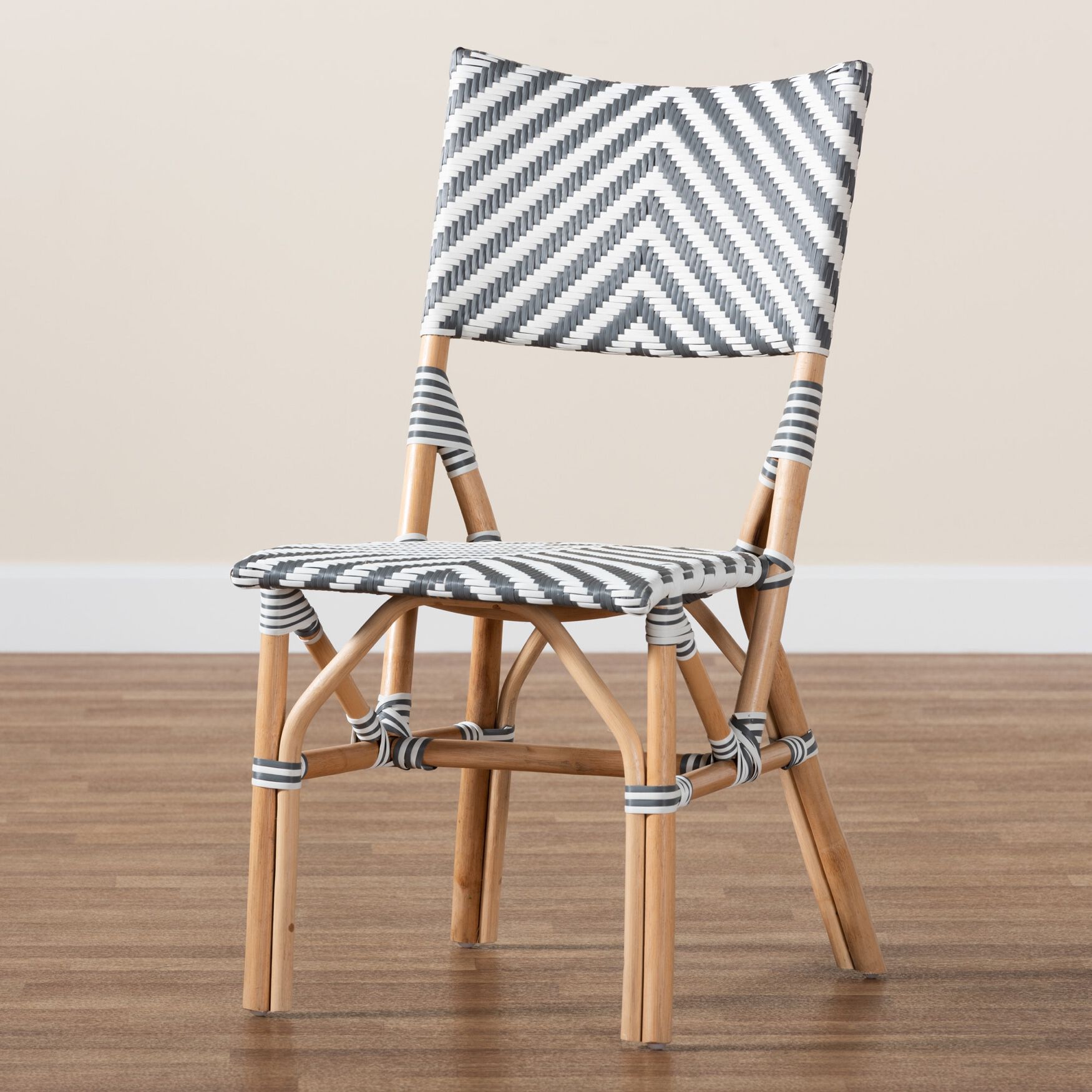 Shai Modern French Grey And White Weaving And Natural Rattan Bistro Chair, , alternate image number 8