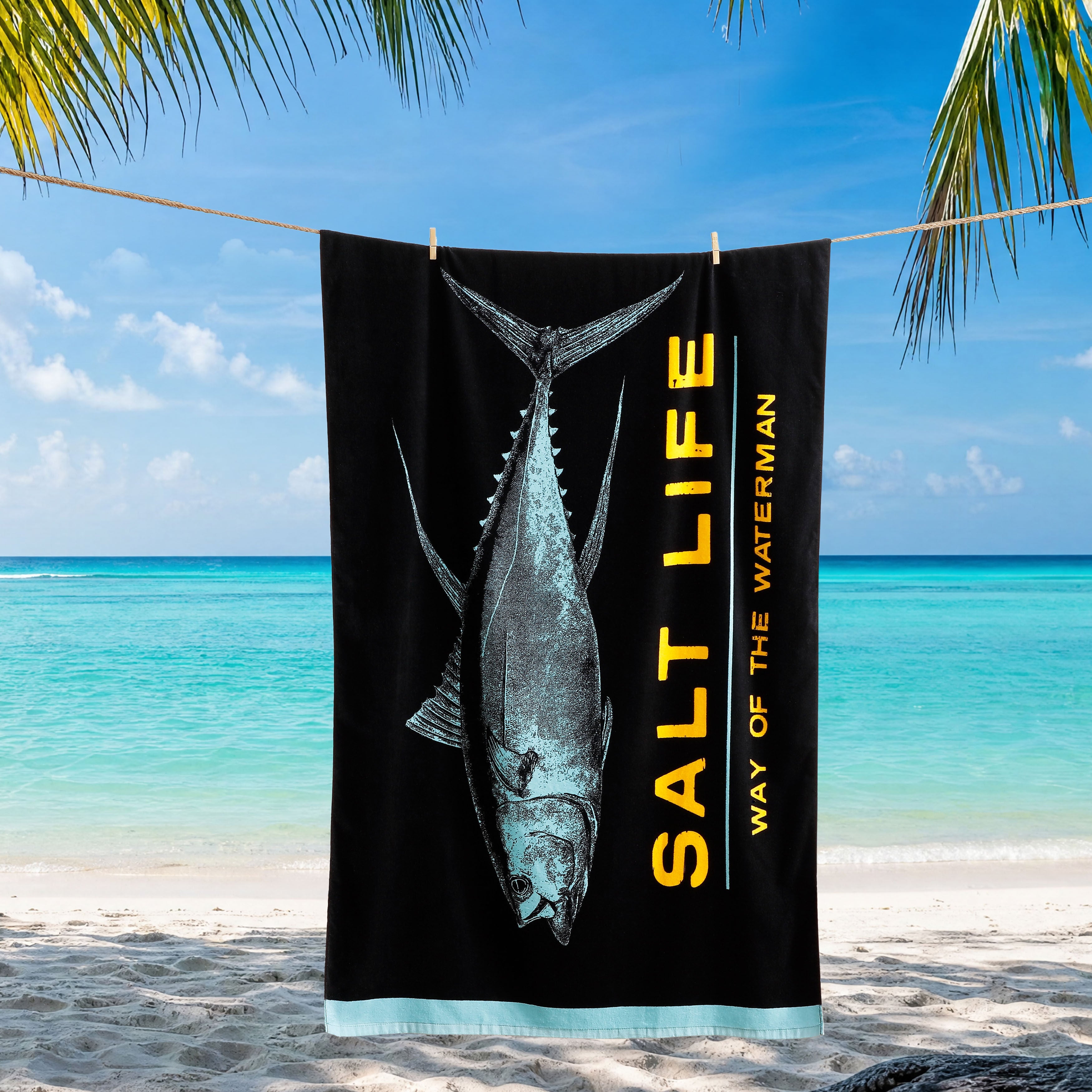 Way Of The Waterman Beach Towel, BLACK, alternate image number 1