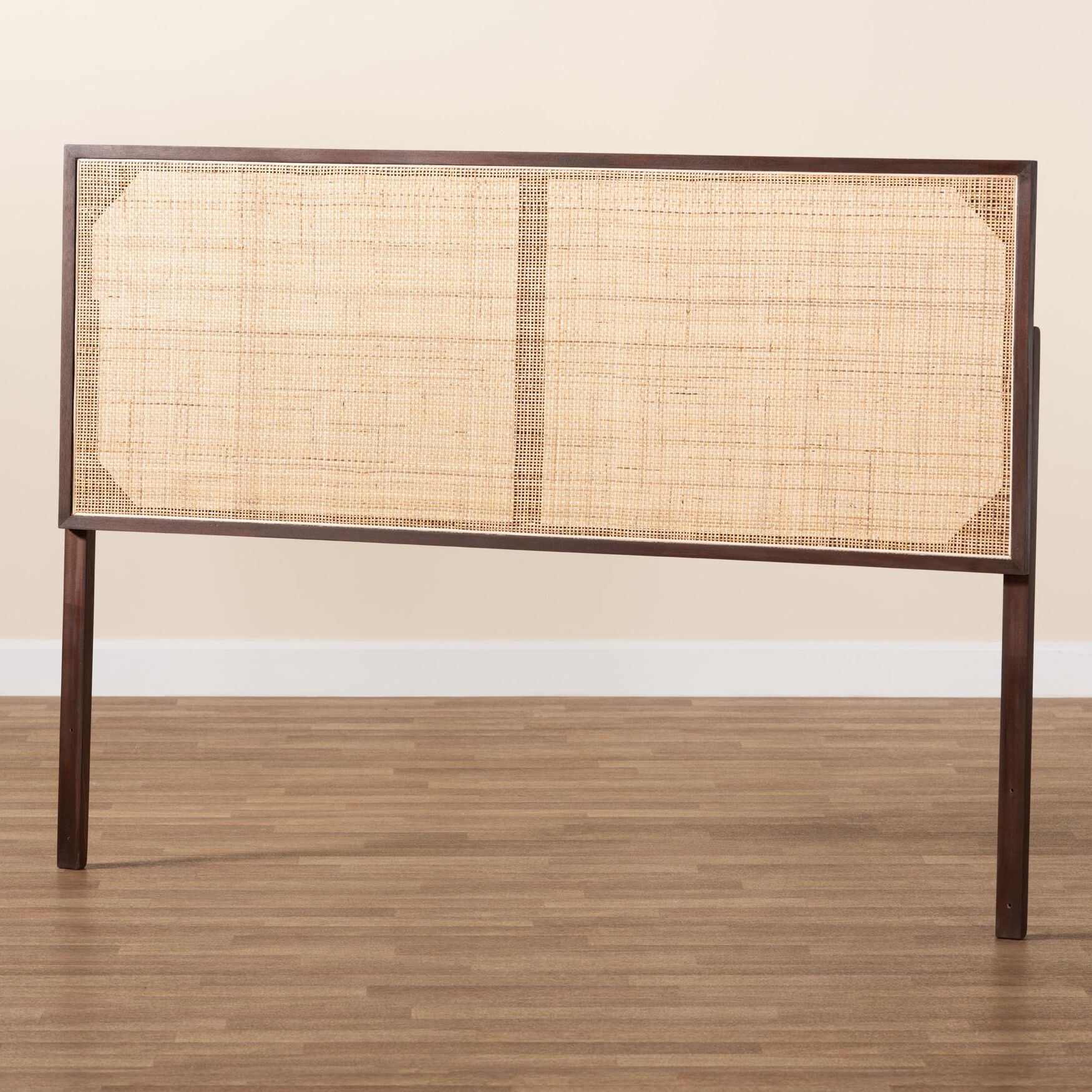 Aurelia Modern Bohemian Black Finished Bayur Wood And Natural Rattan Queen Size Headboard, , alternate image number 5