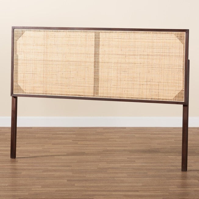 Aurelia Modern Bohemian Black Finished Bayur Wood And Natural Rattan Queen Size Headboard, , alternate image number 5