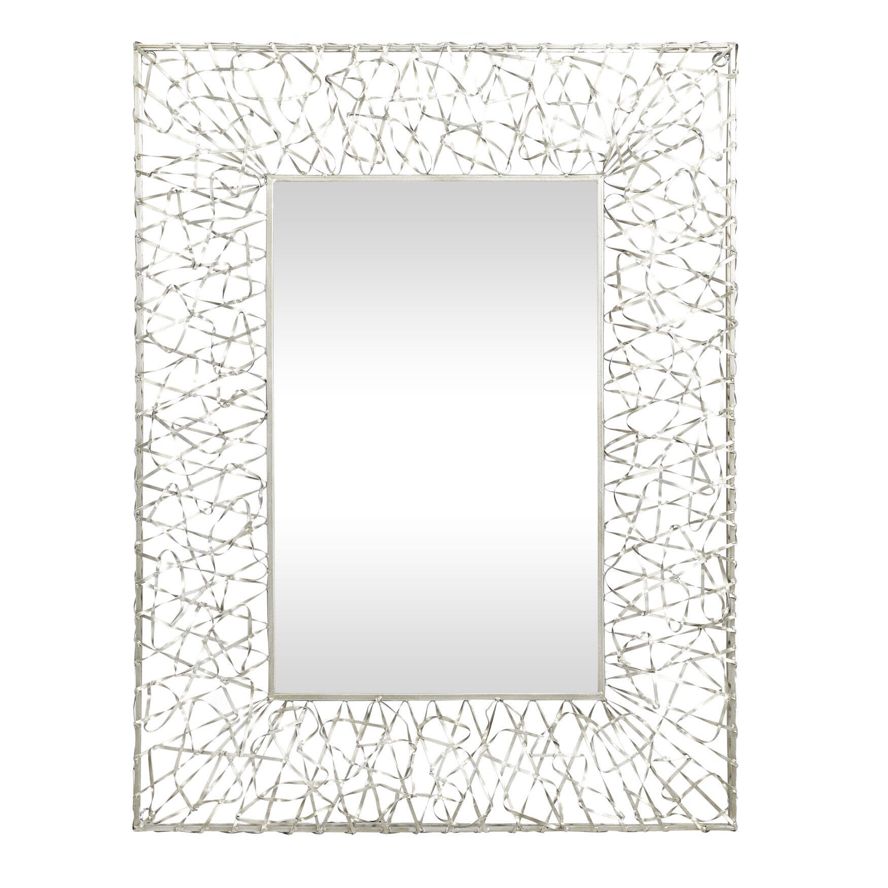 Silver Industrial Metal Wall Mirror, SILVER, hi-res image number 0