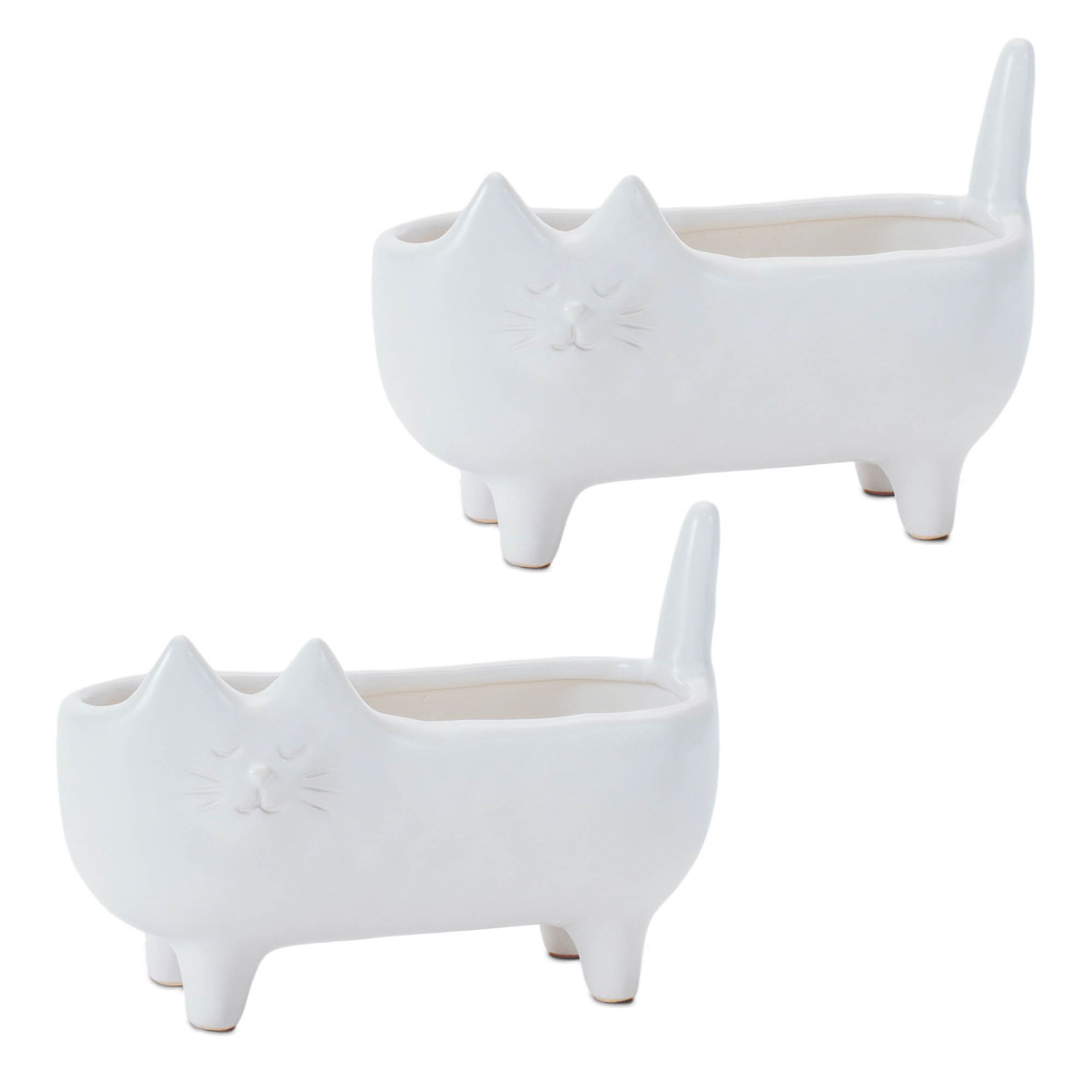 Ceramic Cat Planter Set of 2, WHITE, alternate image number 4