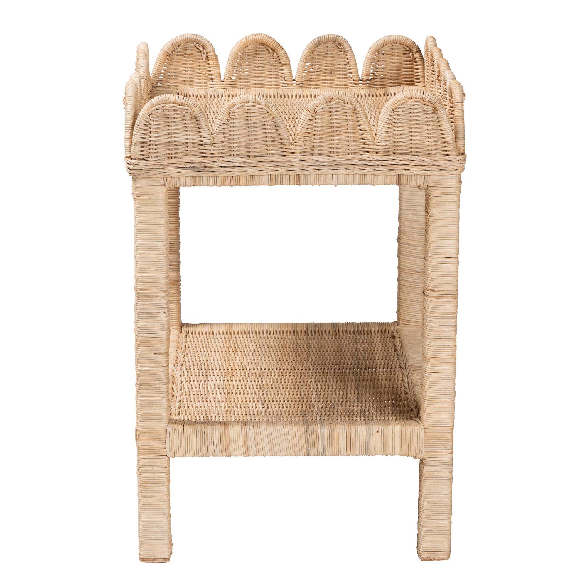 Sumana Bohemian Scallop Natural Rattan and Mahogany Side Table, NATURAL, alternate image number 4