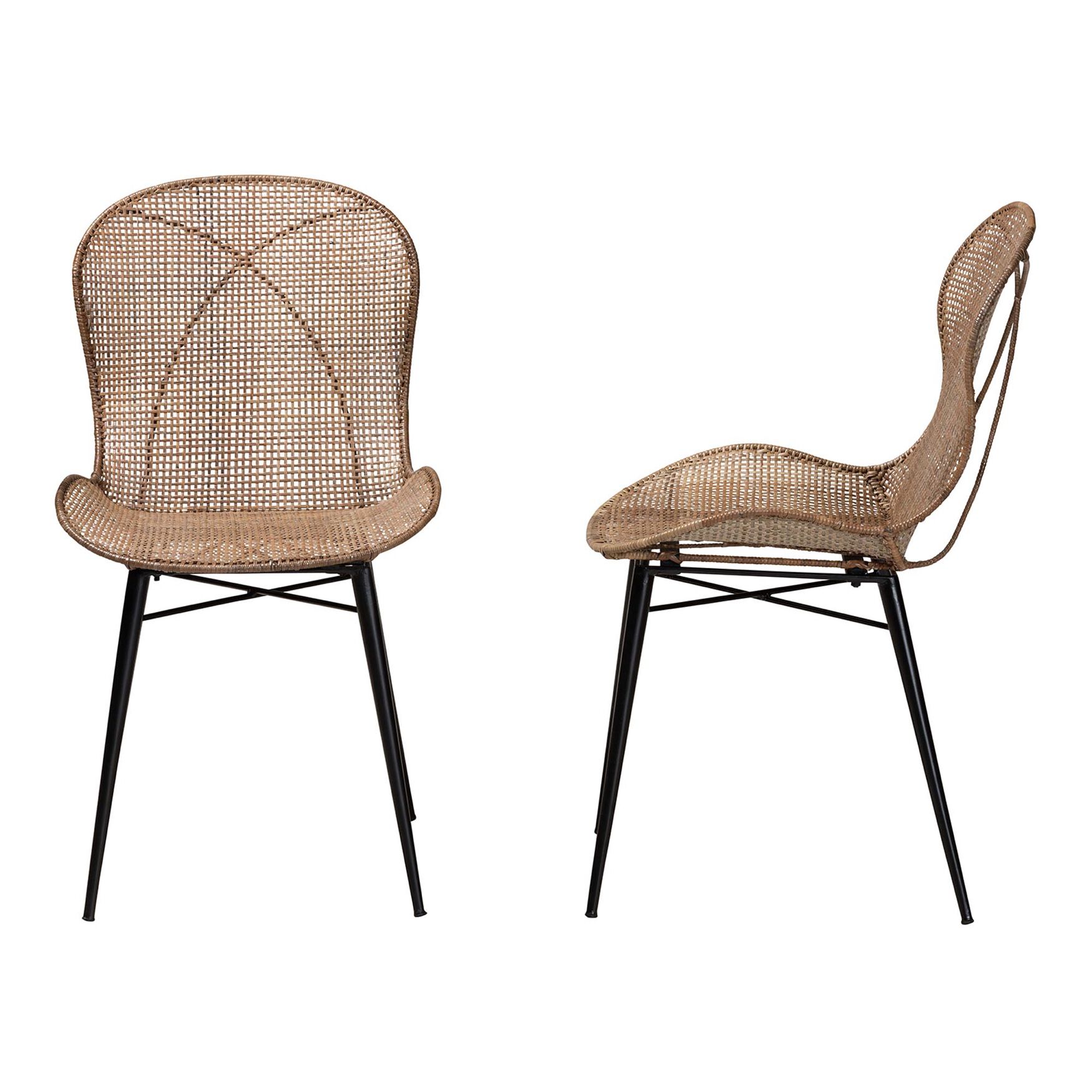 Sabelle Japandi Greywashed Rattan and Black Metal 2-Piece Dining Chair Set, , alternate image number 8