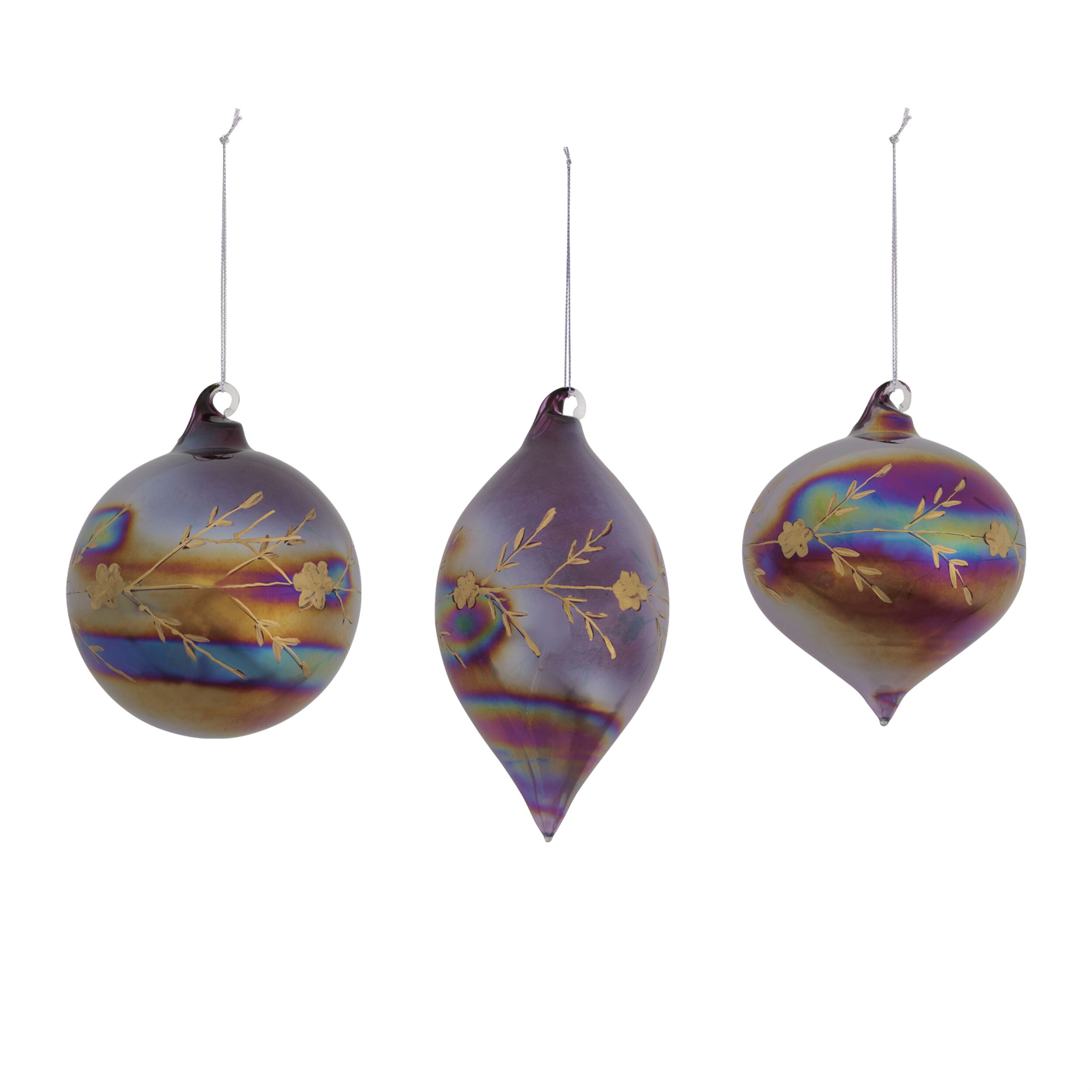 Iridescent Etched Glass Ornament (Set of 6), PURPLE, alternate image number 1
