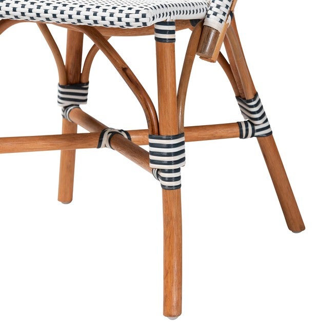 Genica Classic French Two-Tone Navy and White Weaving and Natural Rattan Bistro Chair, NAVY, alternate image number 6