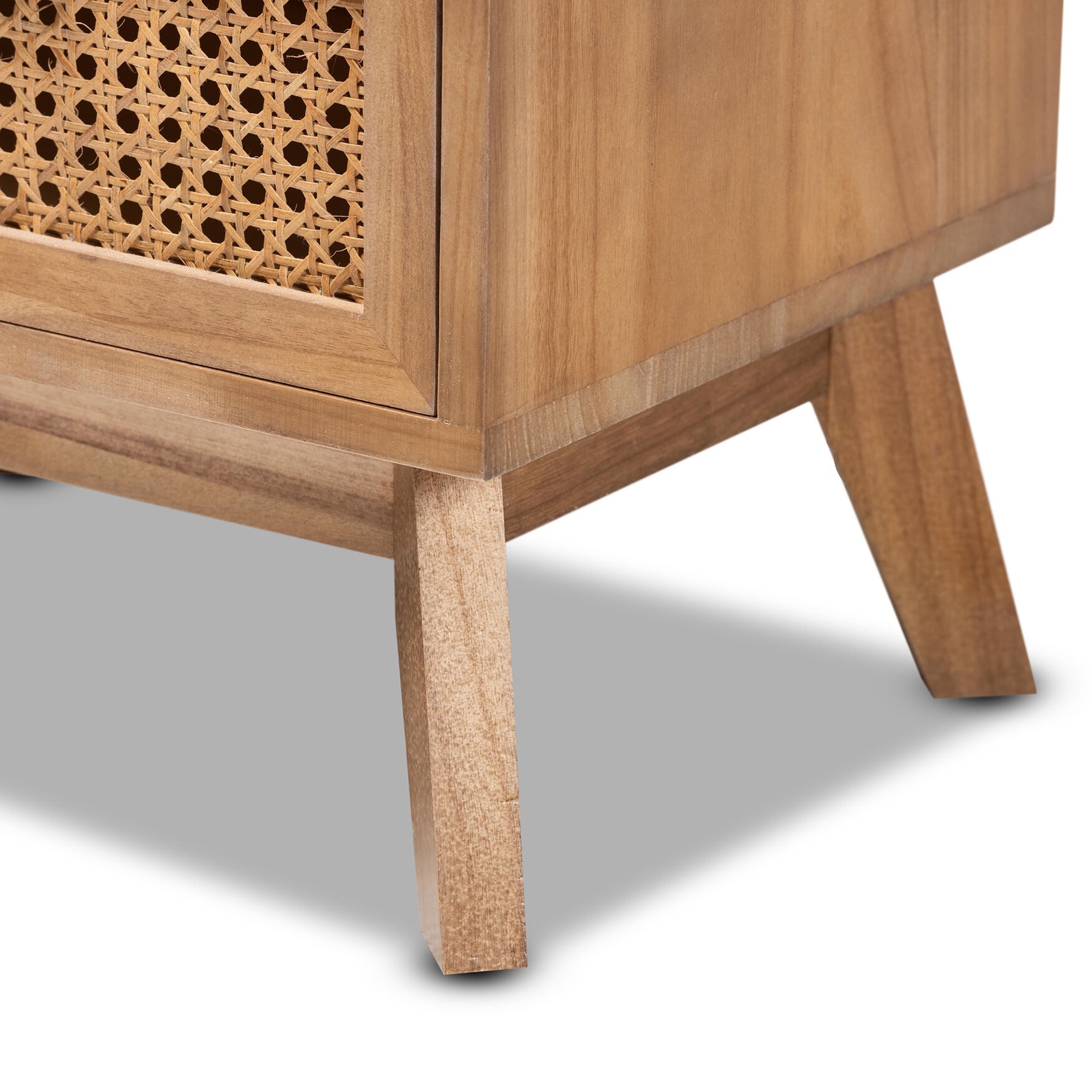 Baden Mid-Century Modern Walnut Brown Finished Wood 2-Drawer Nightstand With Rattan, , alternate image number 5