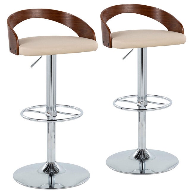 Grotto Adjustable Barstool - Set Of 2, CHROME WALNUT CREAM, hi-res image number 0
