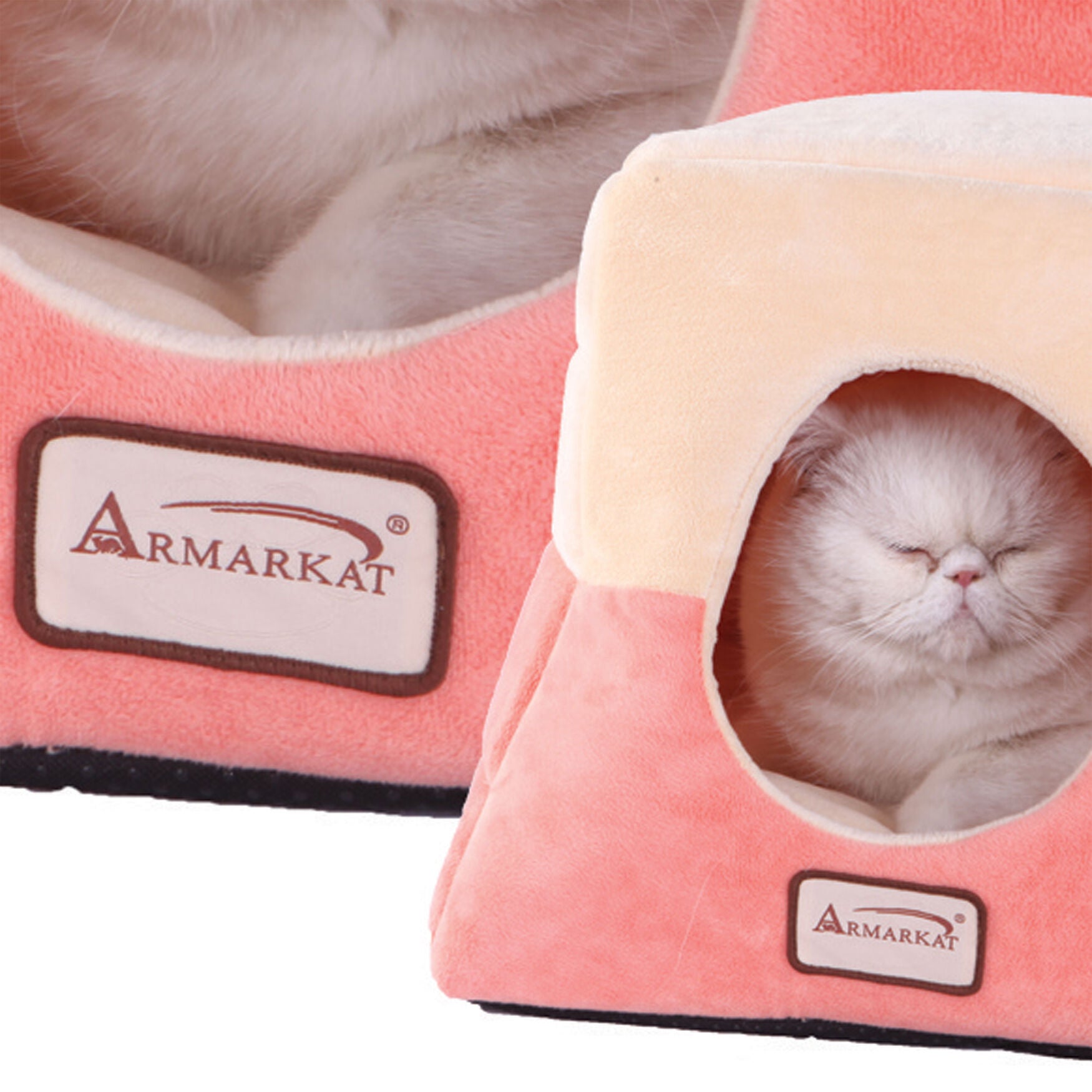 2-In-1 Cat Bed Cave Shape And Cuddle Pet Bed, Orange Beige, , alternate image number 6