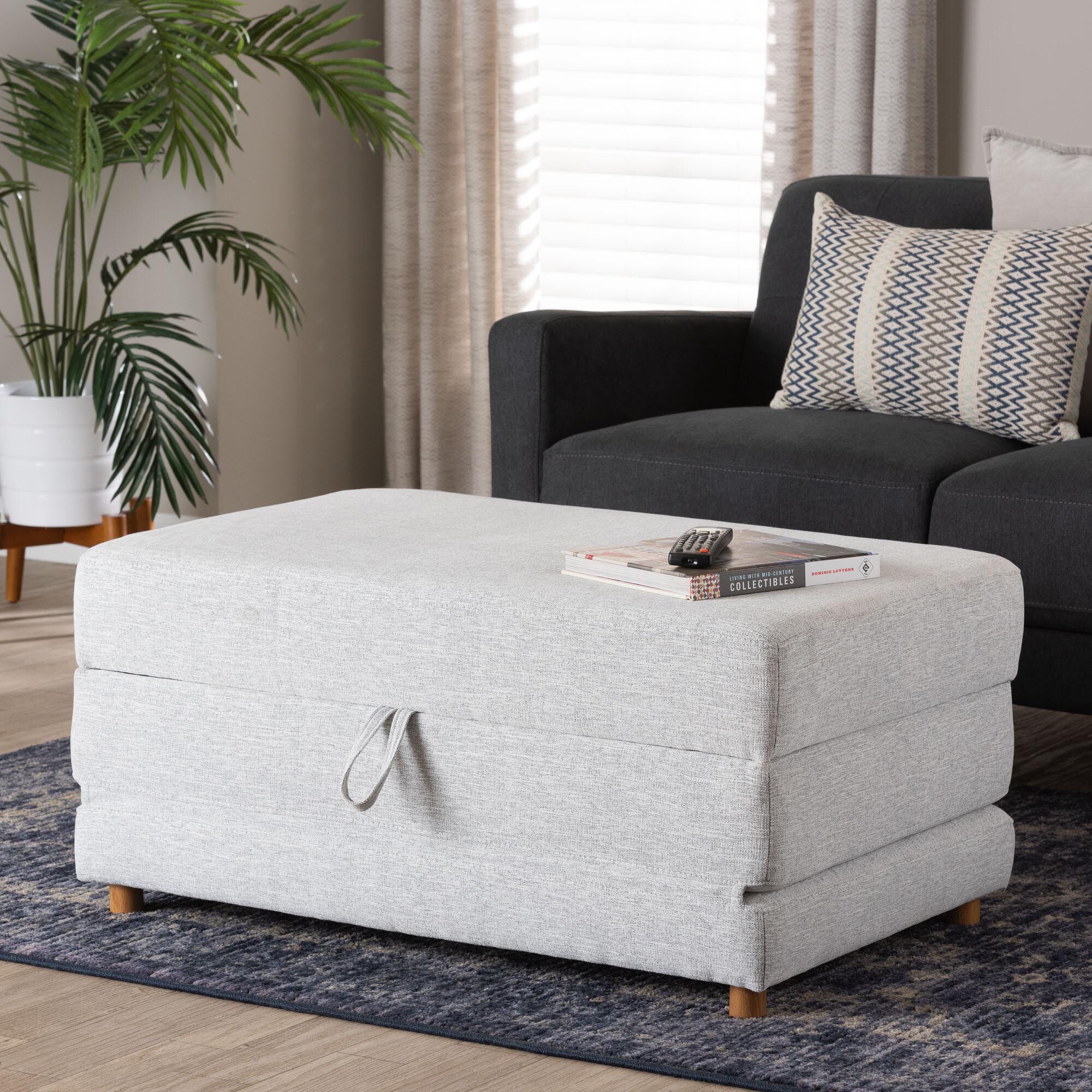 Sabriel Modern Light Grey Fabric Convertible Sleeper Ottoman, BROWN, hi-res image number 0