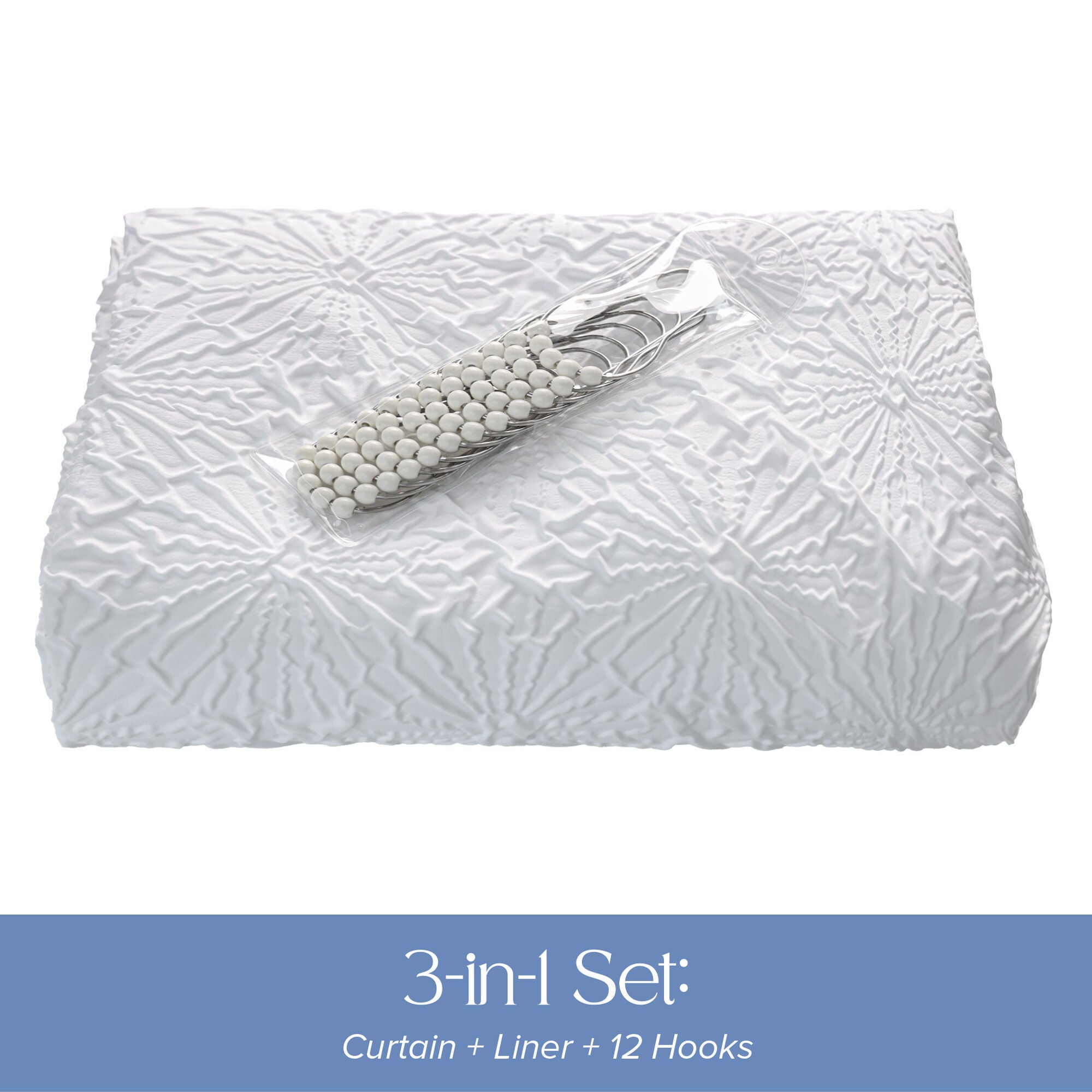 Starburst Crinkle Shower Curtain with Snap-in Liner, Hooks Included, WHITE, alternate image number 5