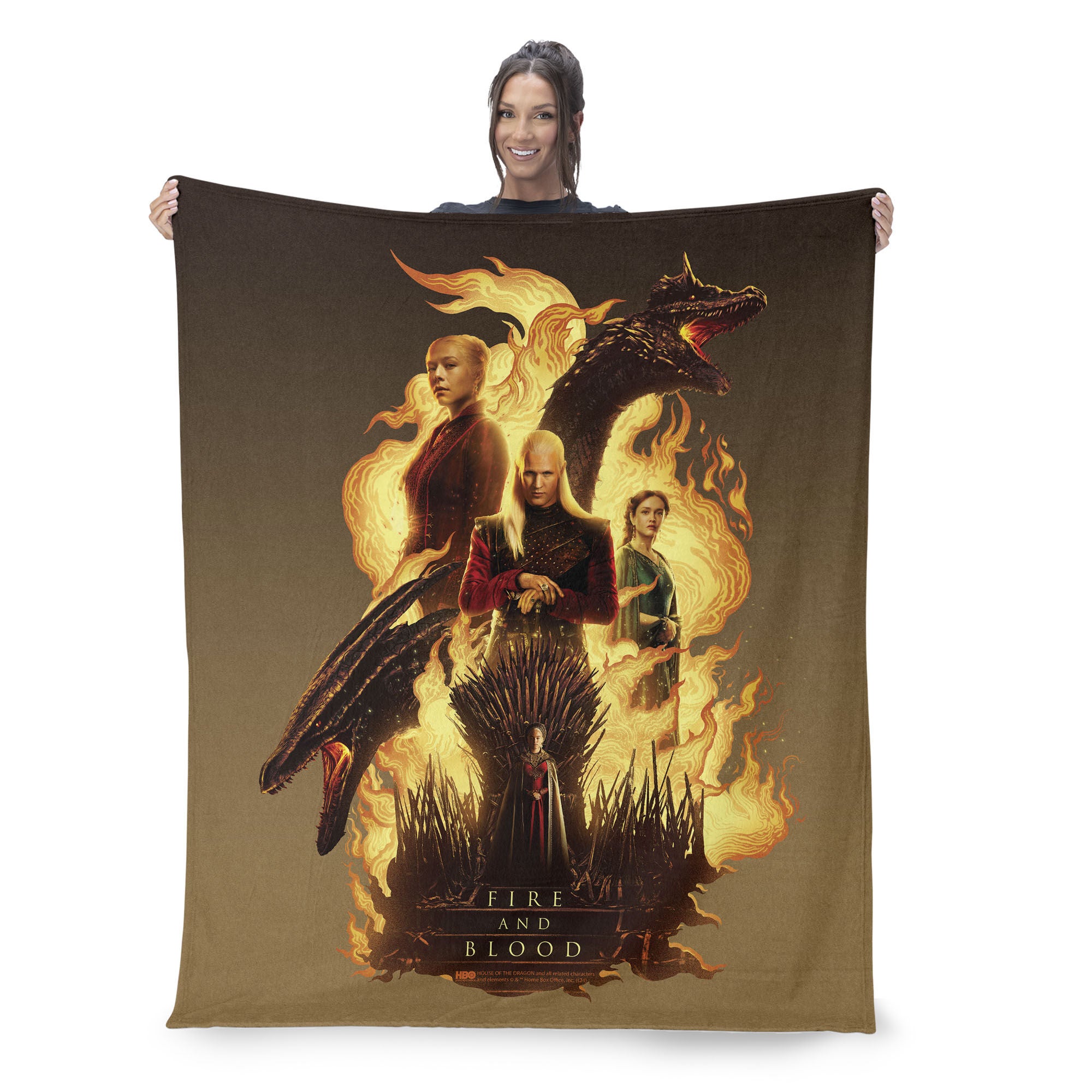 Warner Bros. House of the Dragon Fire and Blood Reigns Silk Touch Throw Blanket 50x60 Inches, YELLOW, on-hover image number 1